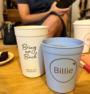 Photo of the reusable cups showing "Bring me Back"