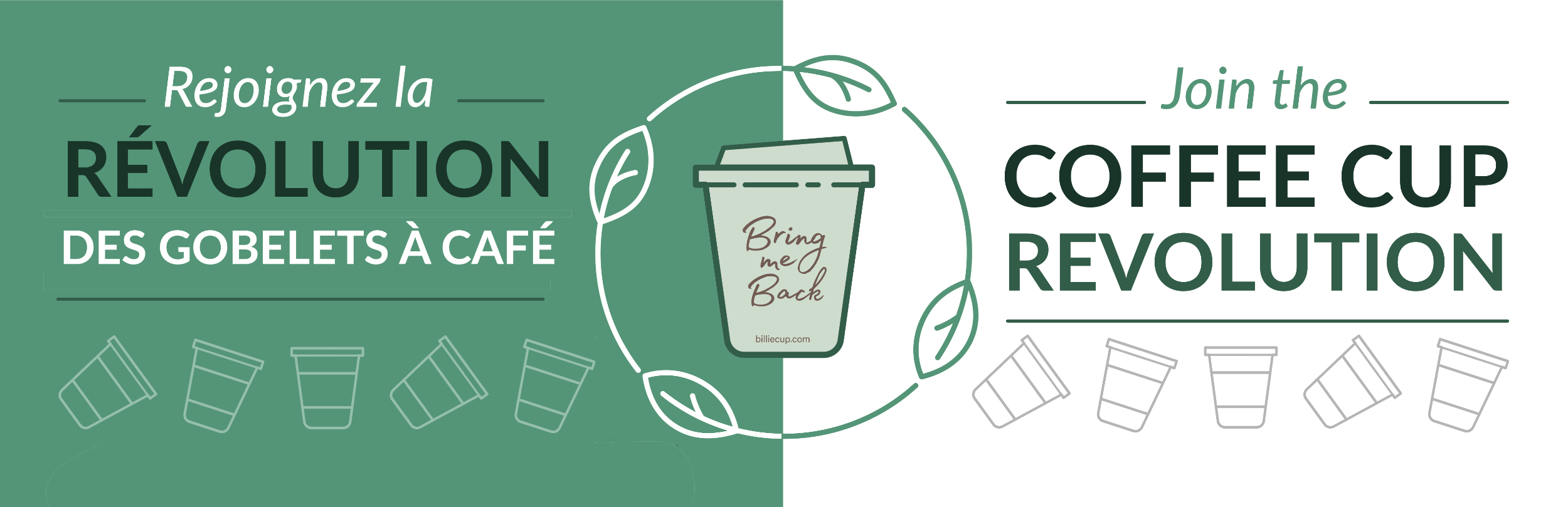 French and English graphics of Coffee Cup Revolution